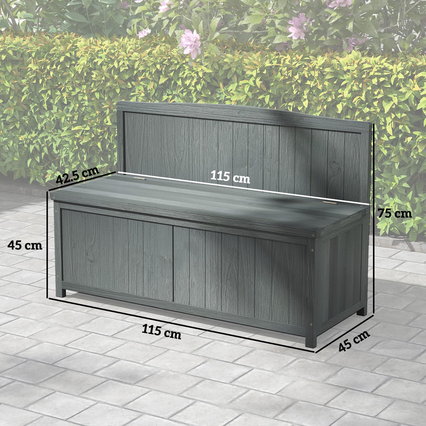 Outsunny Wood Storage Bench for Patio Furniture, Outdoor Garden Seating Tools, Grey