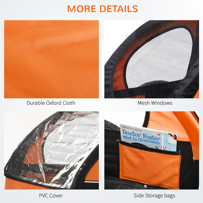 HOMCOM Collapsible Bike Trailer 2-Seater for Baby Bicycle with Pivot Wheel Suitable For 18 Month + Child Orange