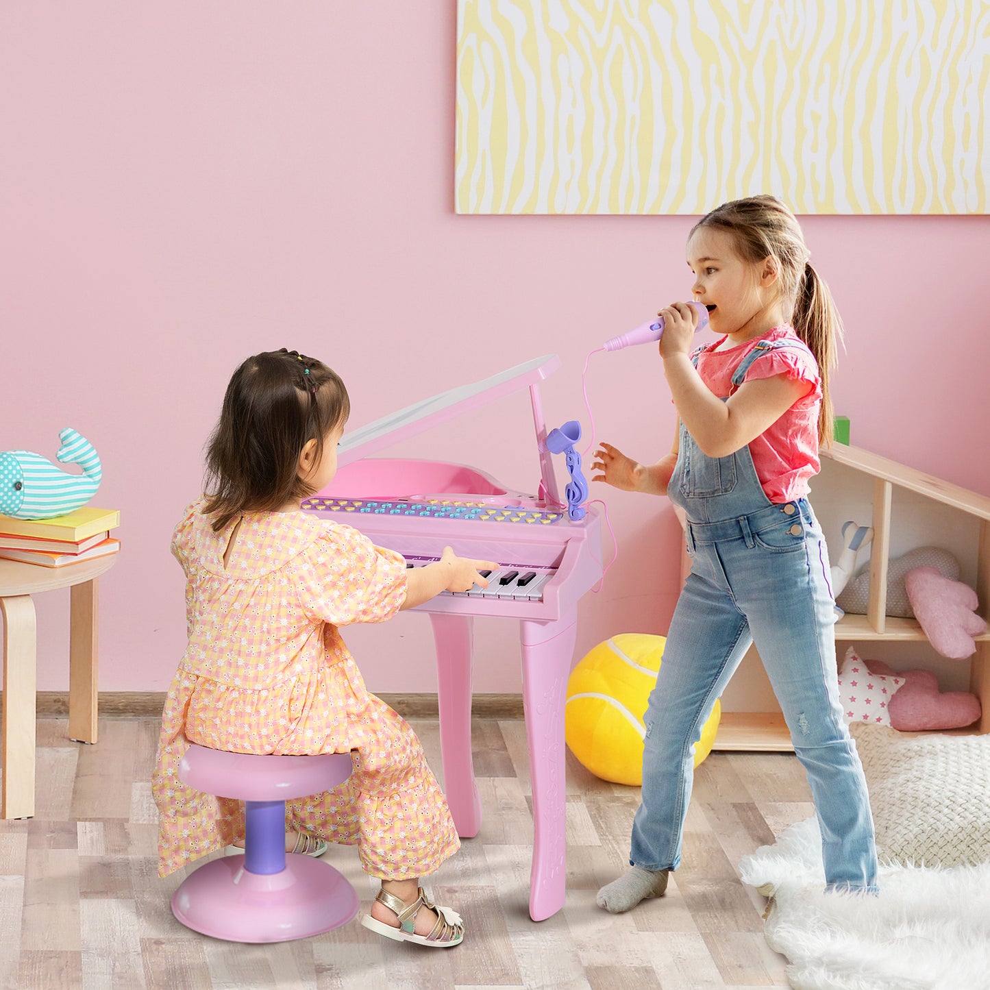 HOMCOM Mini Electronic Piano W/Stool-Pink