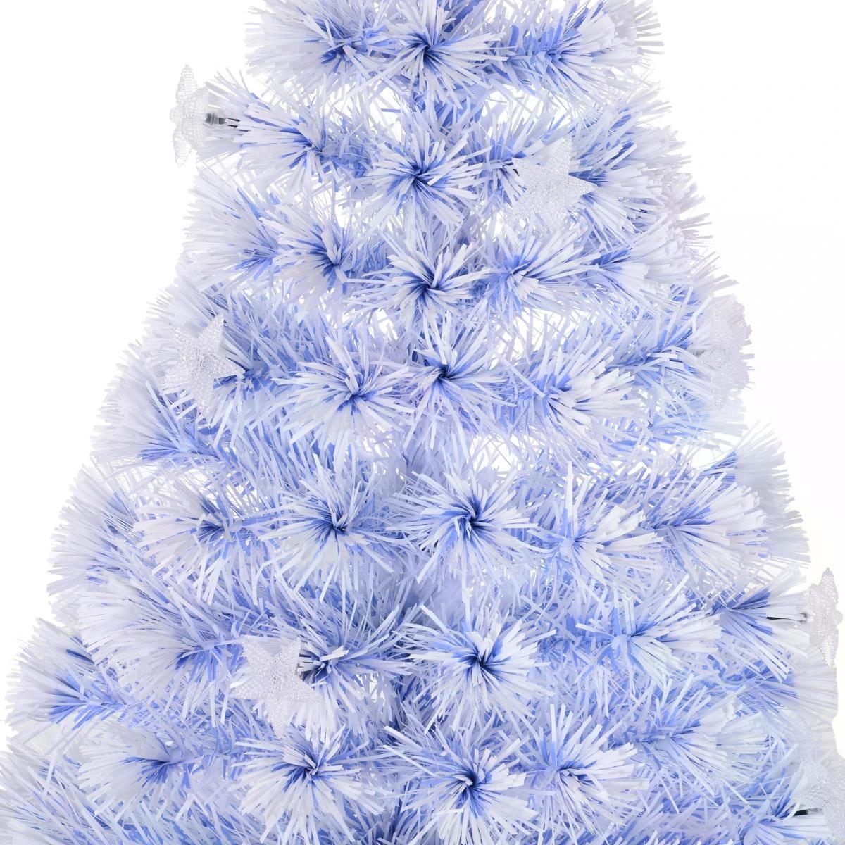 HOMCOM Artificial Fibre Optic Christmas Tree w/ 26 LED Lights Pre-Lit White Blue 4FT