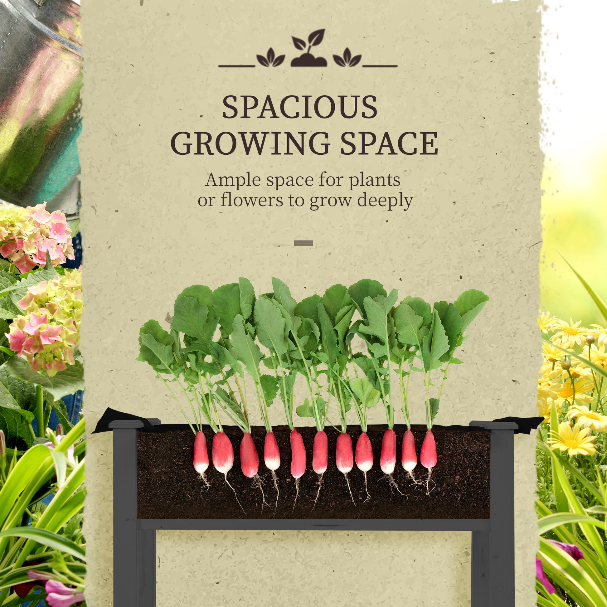 Outsunny Raised Garden Bed Outdoor Elevated Wood Planter Box w/ PE Cover, Dark Grey