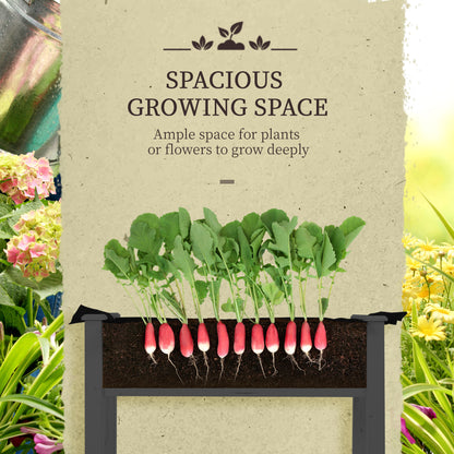 Outsunny Raised Garden Bed Outdoor Elevated Wood Planter Box w/ PE Cover, Dark Grey