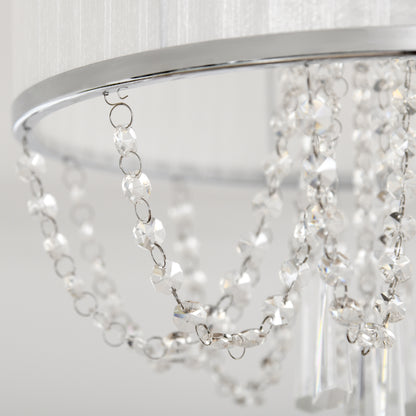 HOMCOM Elegant Metal Ceiling Light Chandelier with Pleated Fabric Lampshade, Decorative Crystal Pendants, for Living Room, Dining Room, Bedroom, White