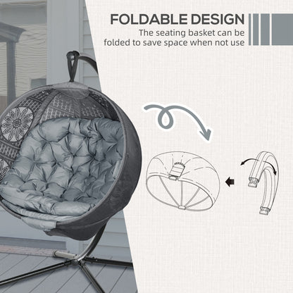 Outsunny Round Egg Basket Chair, with Steel Stand, Charcoal Grey