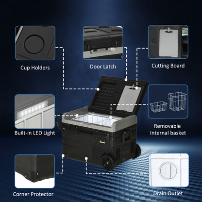 Outsunny 40L Car Refrigerator, Portable Compressor Cooler Box, Fridge Freezer with Inner LED Light & Foldable Handles, 12/24V DC and 110-240V AC