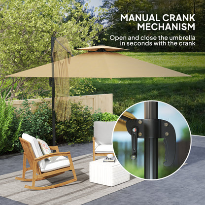 Outsunny 2.5m Cantilever Parasol with Solar Powered LED Lights, 360° Rotation, Tilt Adjustment, Crank Handle, Khaki