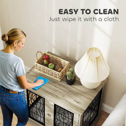 PawHut Indoor Dog Crate Furniture End Table with Soft Washable Cushion, Lockable Front Door, for Medium Dogs - Black