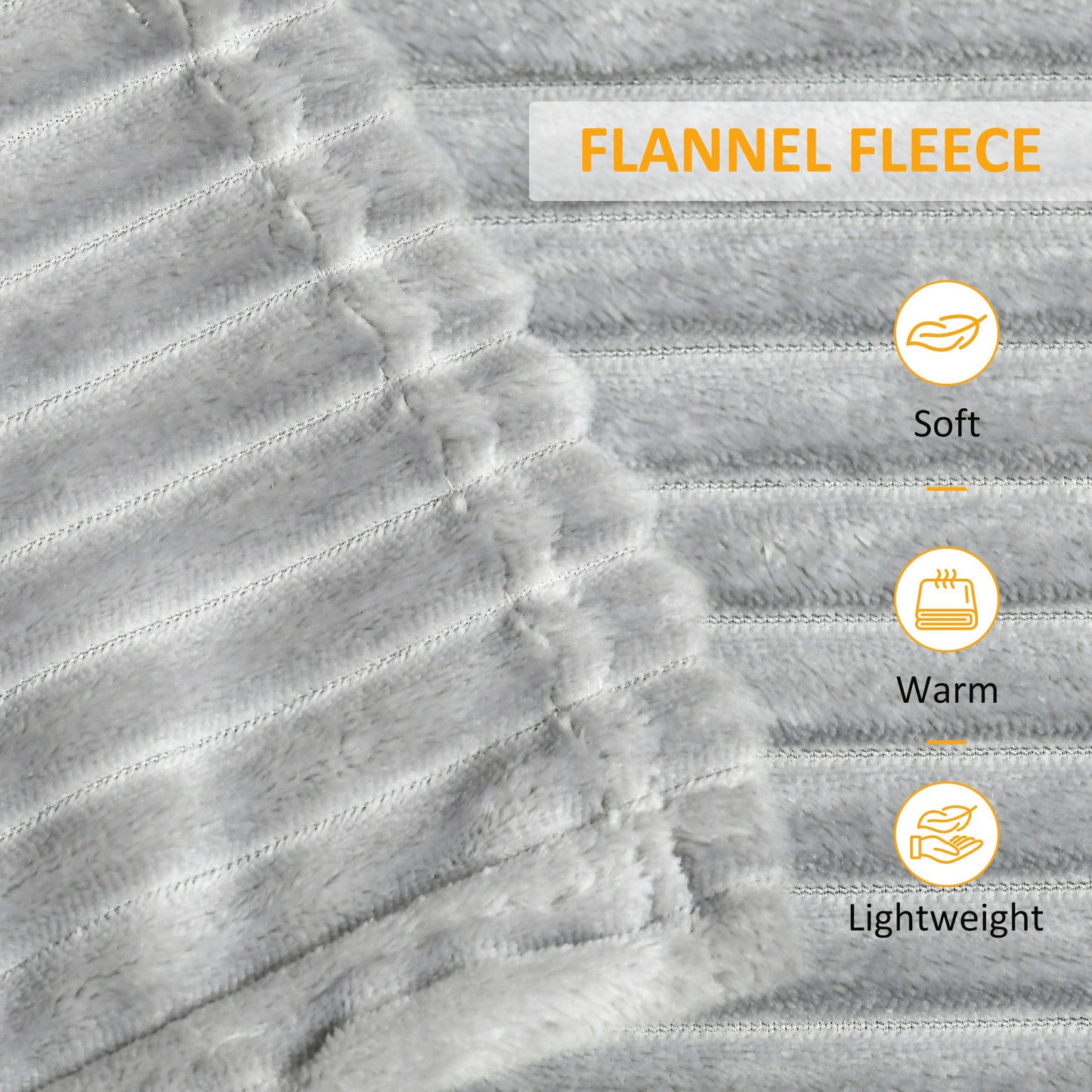 HOMCOM Flannel Fleece Throw Blanket, Fluffy Warm Throw Blanket, Striped Reversible Travel Bedspread, King Size, 230 x 231cm, Grey