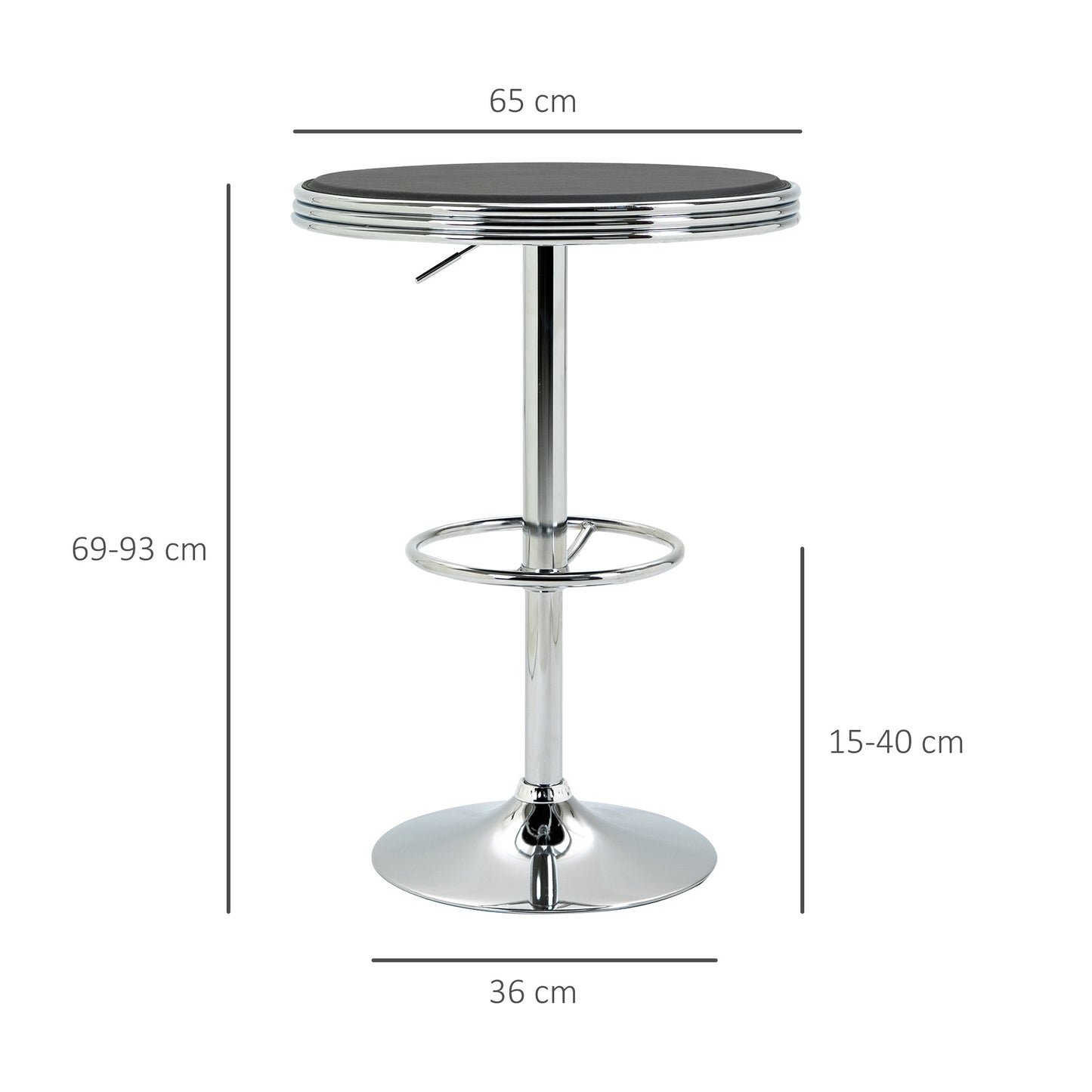 HOMCOM Round Height Adjustable Pub Table Counter Bar Table with Faux Leather Tabletop and Adjustable Footrest for Dining Room, Home Bar