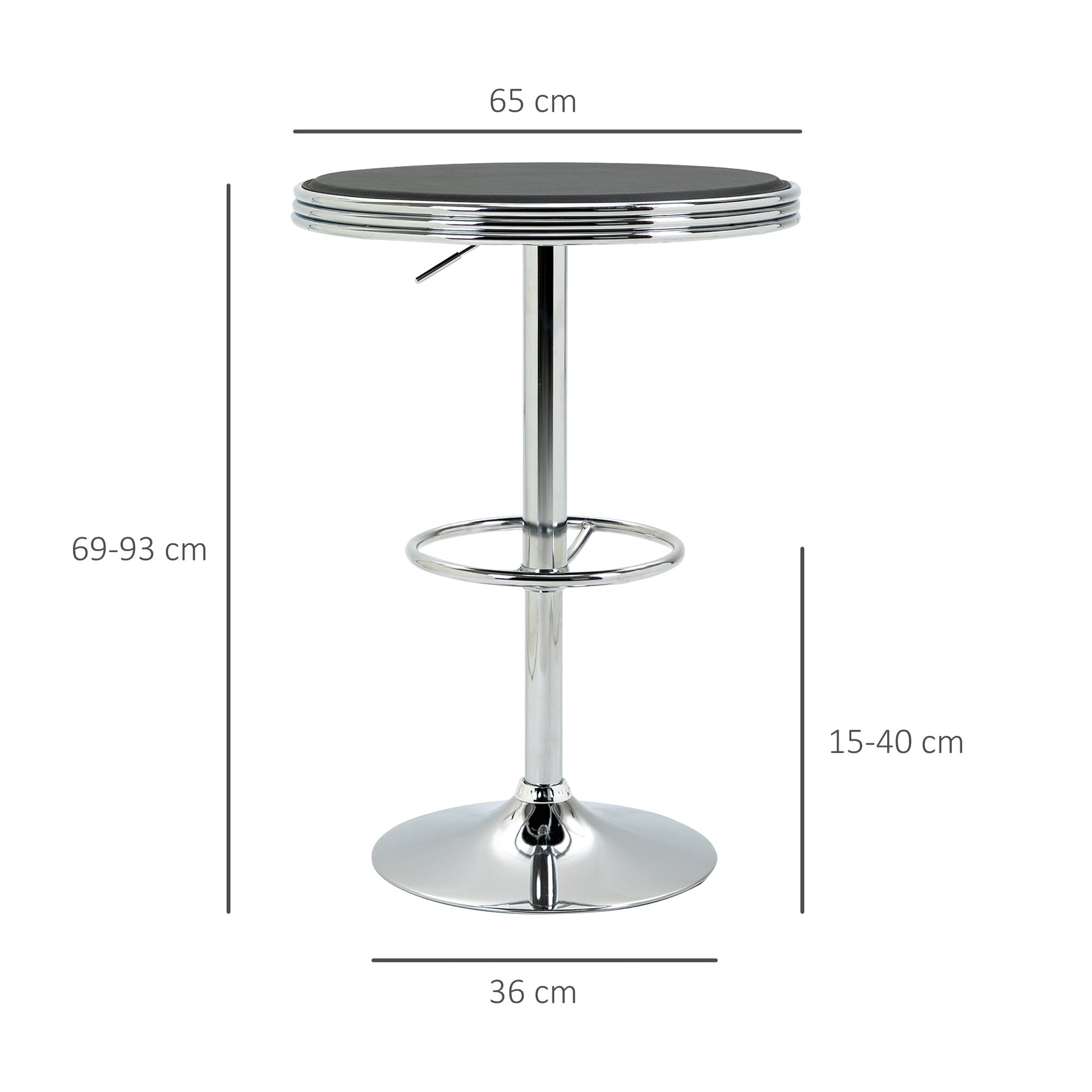 HOMCOM Round Height Adjustable Pub Table Counter Bar Table with Faux Leather Tabletop and Adjustable Footrest for Dining Room, Home Bar