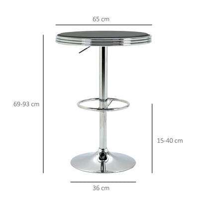 HOMCOM Round Height Adjustable Pub Table Counter Bar Table with Faux Leather Tabletop and Adjustable Footrest for Dining Room, Home Bar