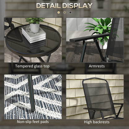 Outsunny Three-Piece Garden Seat Set, with Glass-Top Table - Black