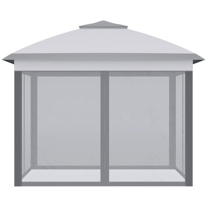 Outsunny 11' x 11' Pop Up Canopy, Double Roof Foldable Canopy Tent with Zippered Mesh Sidewalls, Height Adjustable and Carrying Bag, Event Tent Beige Grey