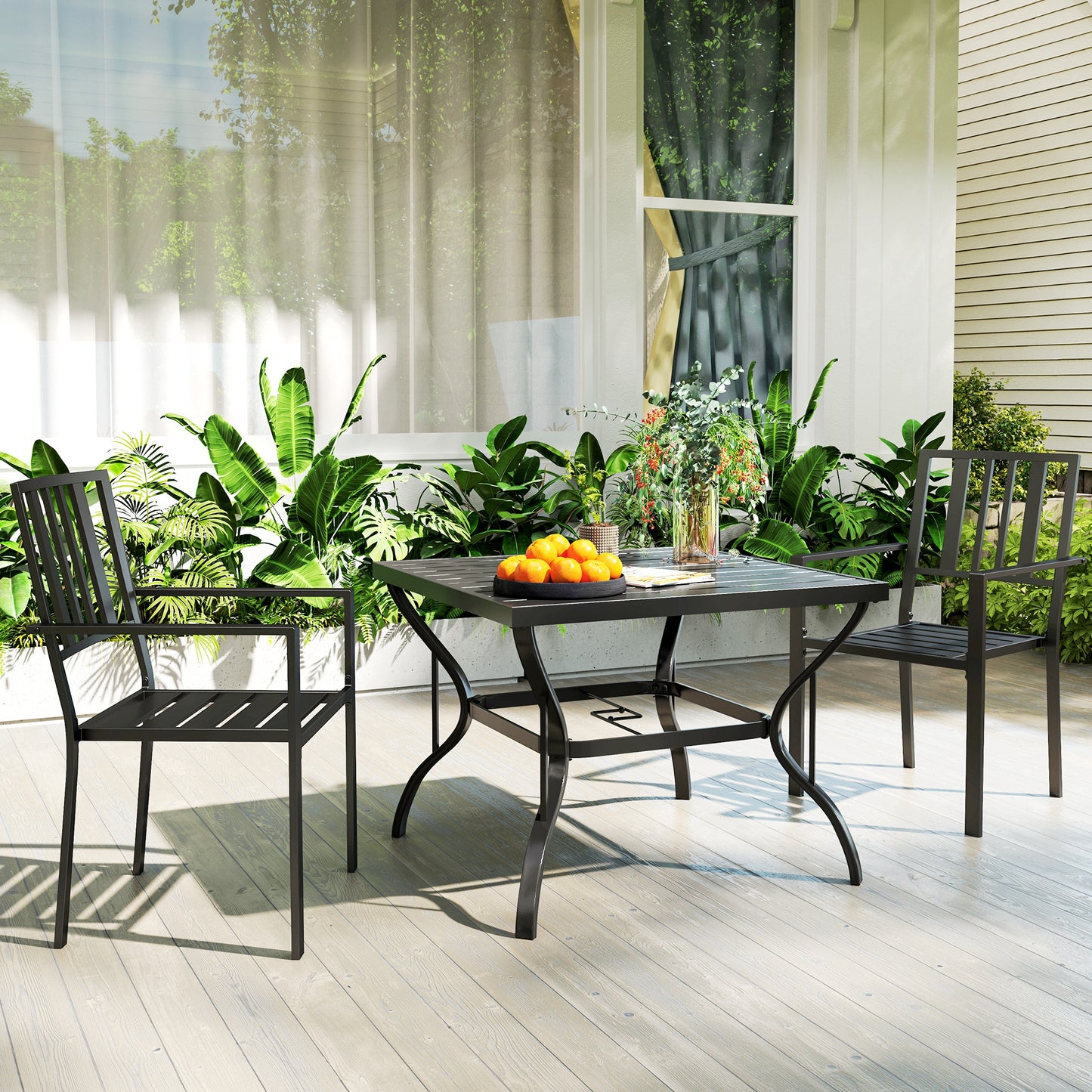 Outsunny Set of Two Minimal Metal Garden Chairs - Black