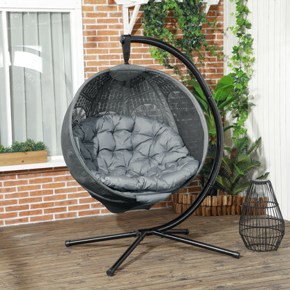 Outsunny Round Egg Basket Chair, with Steel Stand, Charcoal Grey