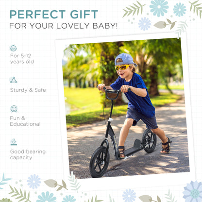 HOMCOM Teen Push Scooter Kids Children Stunt Scooter Bike Bicycle Ride On 12" EVA Tyres, Black