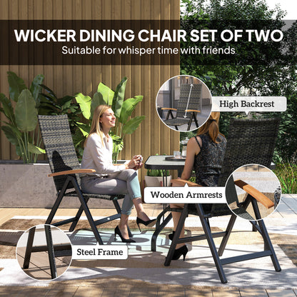 Outsunny 2 Pieces Outdoor Foldable Dining Chair with Armrests, High Backrest, for Garden, Camping, Balcony, Mixed-grey