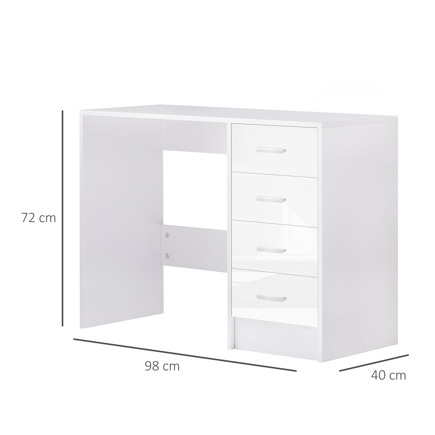 HOMCOM Computer Writing Desk with 4 Drawers, High Gloss Home Office Workstation, White
