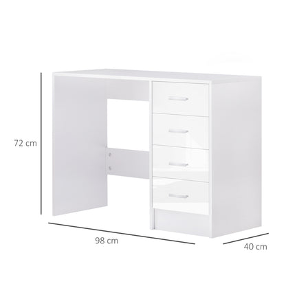 HOMCOM Computer Writing Desk with 4 Drawers, High Gloss Home Office Workstation, White