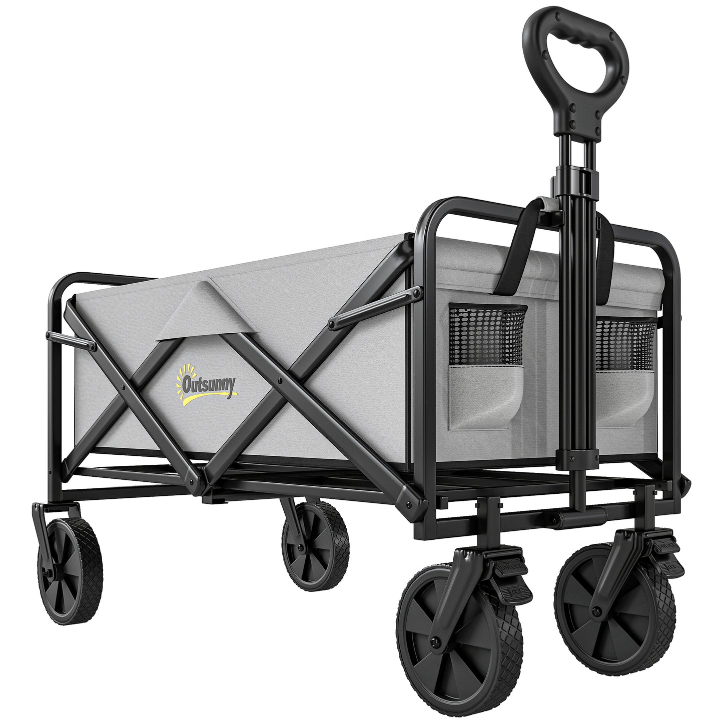 Outsunny Folding Pull Along Cart Cargo Wagon Trolley with Telescopic Handle - Dark Grey