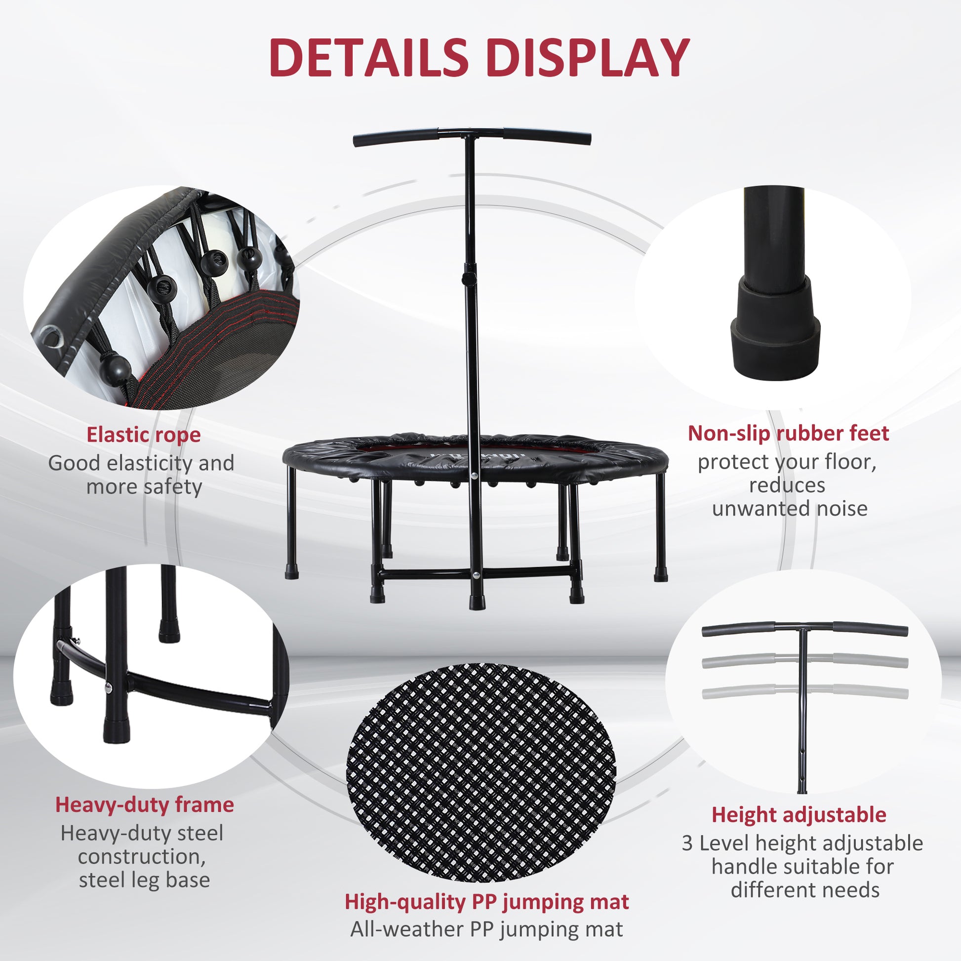 HOMCOM Trampoline Rebounder Adjustable Jumper, 40"-Black 