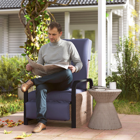 Outsunny 140° Reclining Rattan Armchair - Brown/Blue