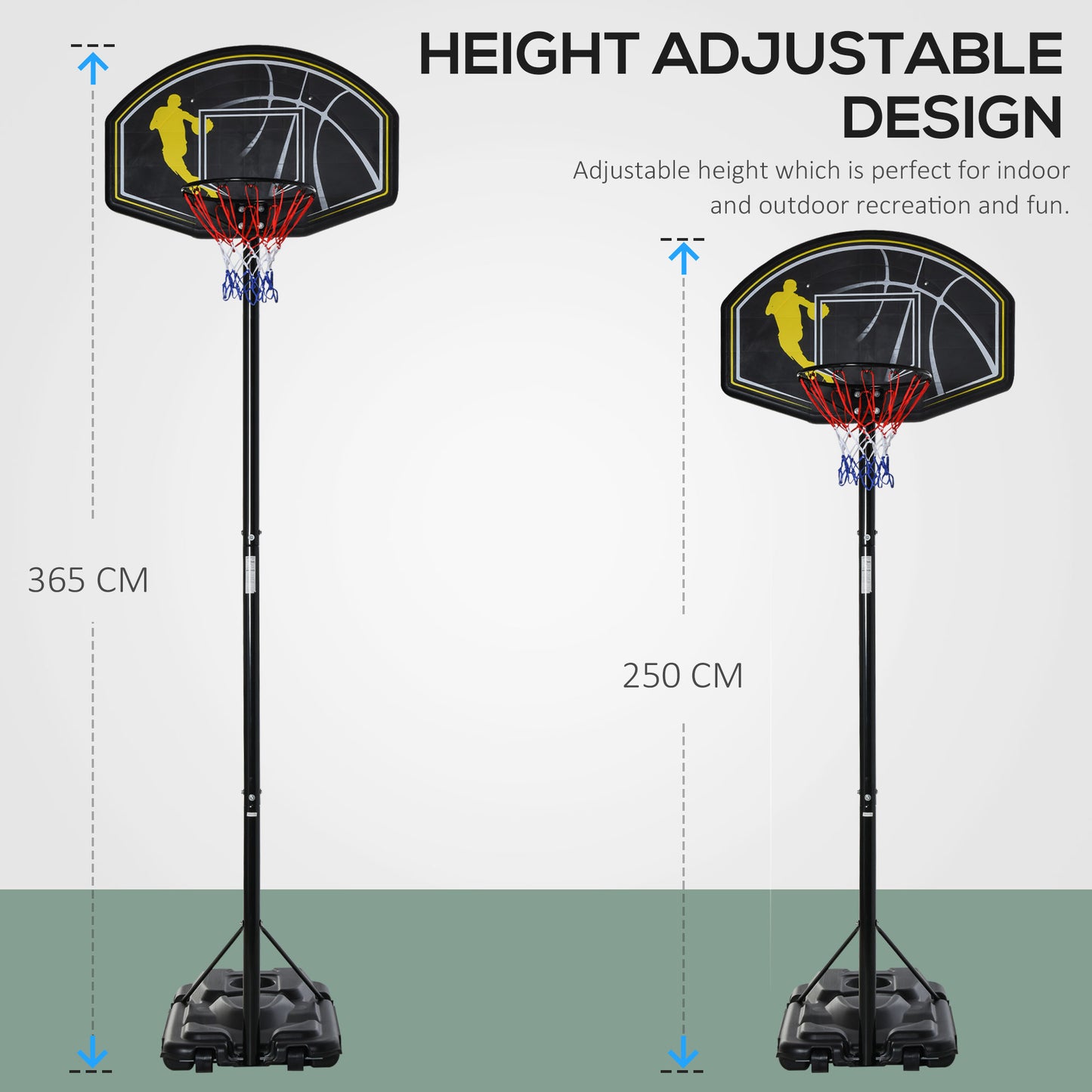 HOMCOM Fully Adjustable Free Standing Portable Basketball Stand Garage Net Hoop Backboard Outdoor Adult Senior Sports Fun Games w/ Wheels