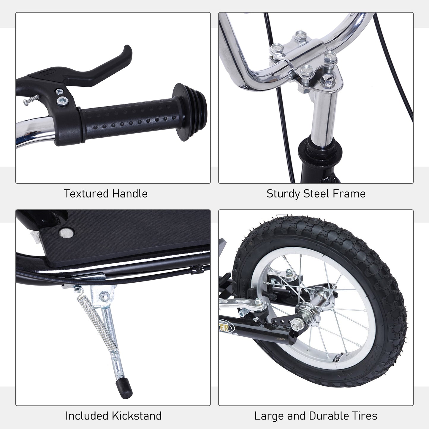 HOMCOM Adult Teen Push Scooter Kids Children Stunt Scooter Bike Bicycle Ride On Alloy Wheel Pneumatic 12" Tyres-Black