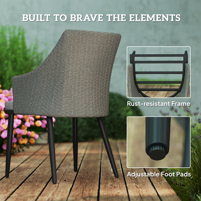 Outsunny 6 Seater Rattan Dining Set with Cushions, Garden Furniture Set with Armchairs, Rectangle Slatted Table Top, Steel Frame, Parasol Hole, Wicker Outdoor Furniture for Patio, Balcony, Grey