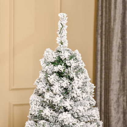 HOMCOM 5 Feet Pre Lit Christmas Tree Artificial Snow Flocked Christmas Tree with Warm White LED Light, Holiday Home Xmas Decoration, Green White