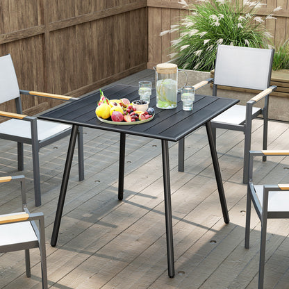 Outsunny Square Garden Table with Slat Top, Steel Frame, Outdoor Table for 4 Person, 80 x 80 x 74 cm, Black