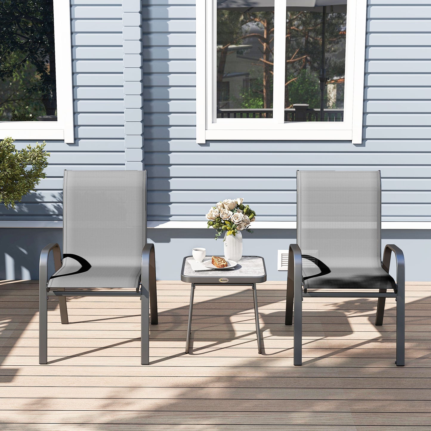 Outsunny Three-Piece Metal Frame Garden Seating Set - Grey