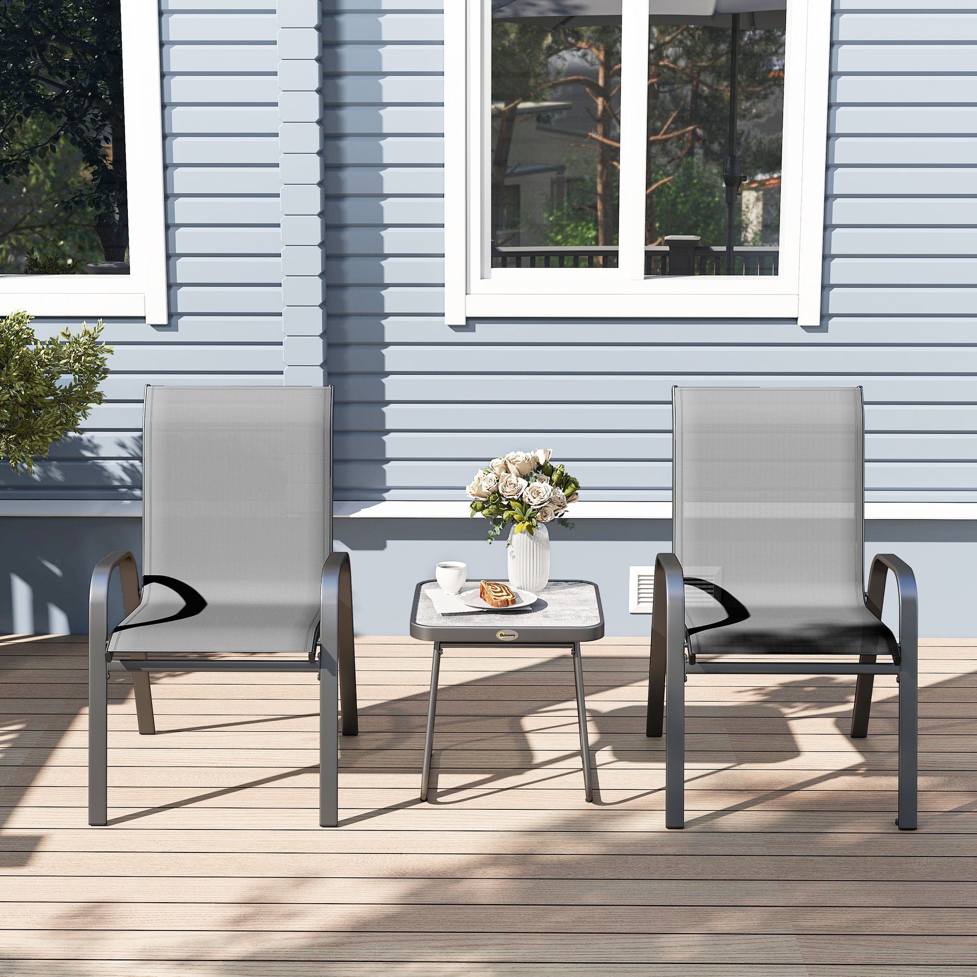 Outsunny Three-Piece Metal Frame Garden Seating Set - Grey