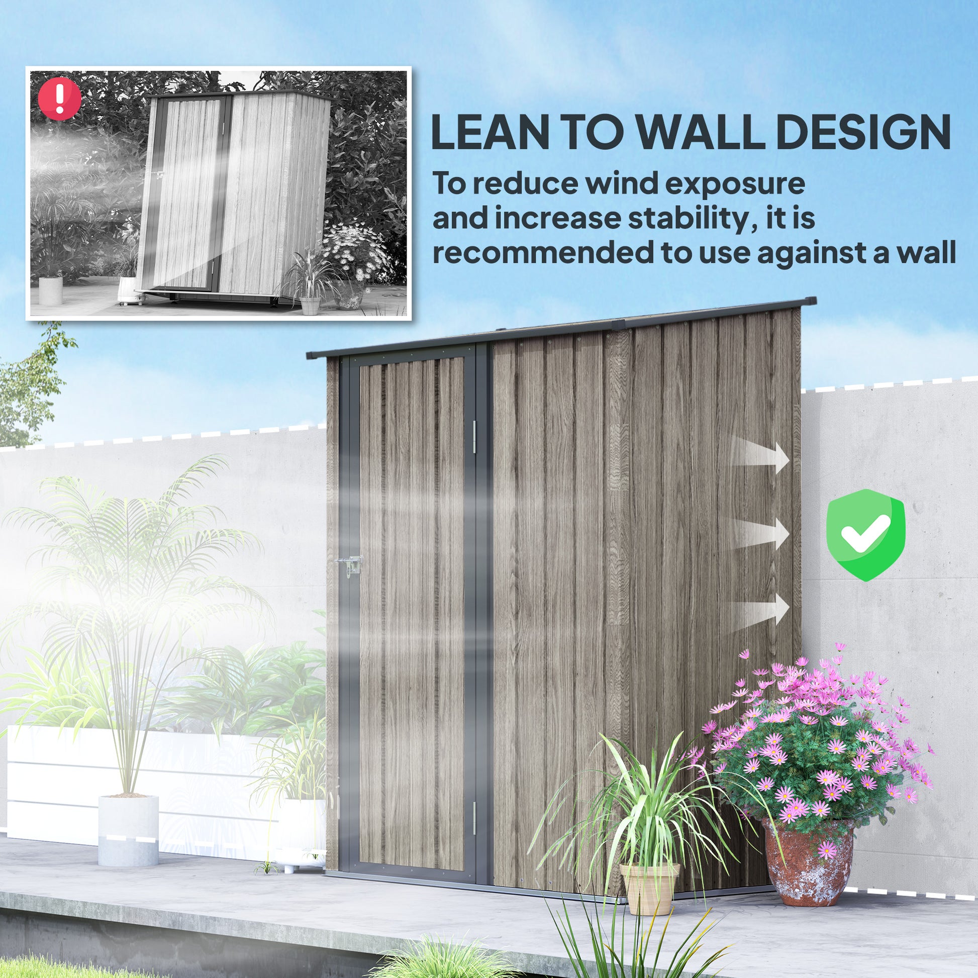 Outsunny 5ft x 3ft Metal Garden Storage Shed, Outdoor Tool Shed with Sloped Roof, Lockable Door for Tools, Equipment, Light Grey