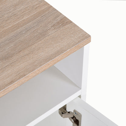 HOMCOM TV Stand for TVs up to 42 Inches with Cabinets, Shelves and Wide Tabletop for Living Room, Bedroom, Dining Room, White and Wood Color