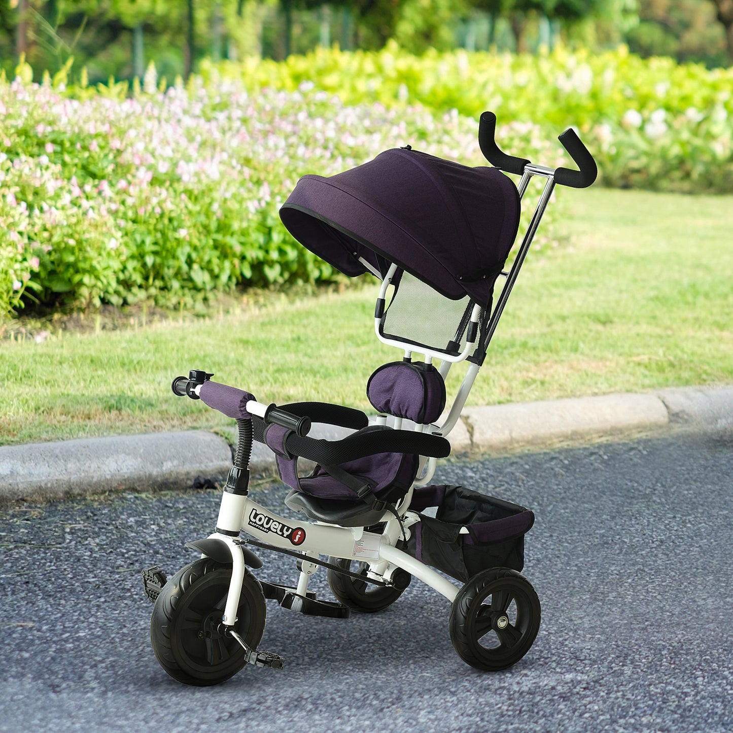 HOMCOM Baby Tricycle W/Handle-White/Purple