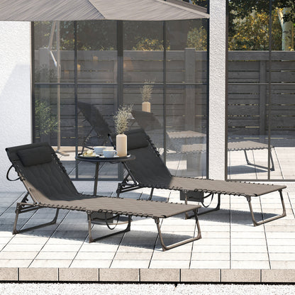 Outsunny Set of Two Sun Loungers, with Five-Position Reclining Backs - Black
