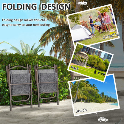 Outsunny 2 Pieces Folding Patio Camping Chairs Set, Sports Chairs for Adults with Armrest, Mesh Fabric Seat for Lawn Grey