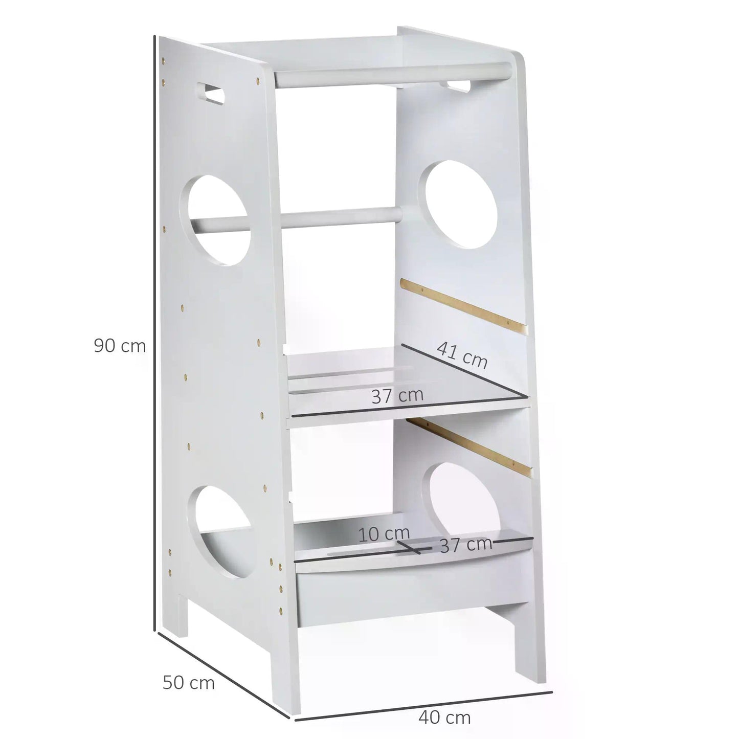 HOMCOM Toddler Step Stool Kids Adjustable Standing Tower with Safety Rail for Kitchen Counter Grey