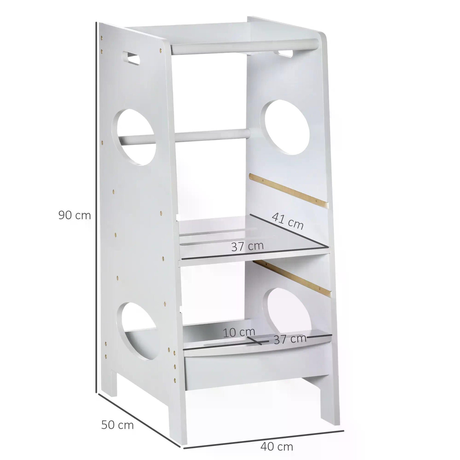 HOMCOM Toddler Step Stool Kids Adjustable Standing Tower with Safety Rail for Kitchen Counter Grey