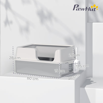 PawHut Stainless Steel Litter Box with Detachable Rim, Scoop, Easy Cleaning, Odour-Resistant, 60 x 40 x 28 cm