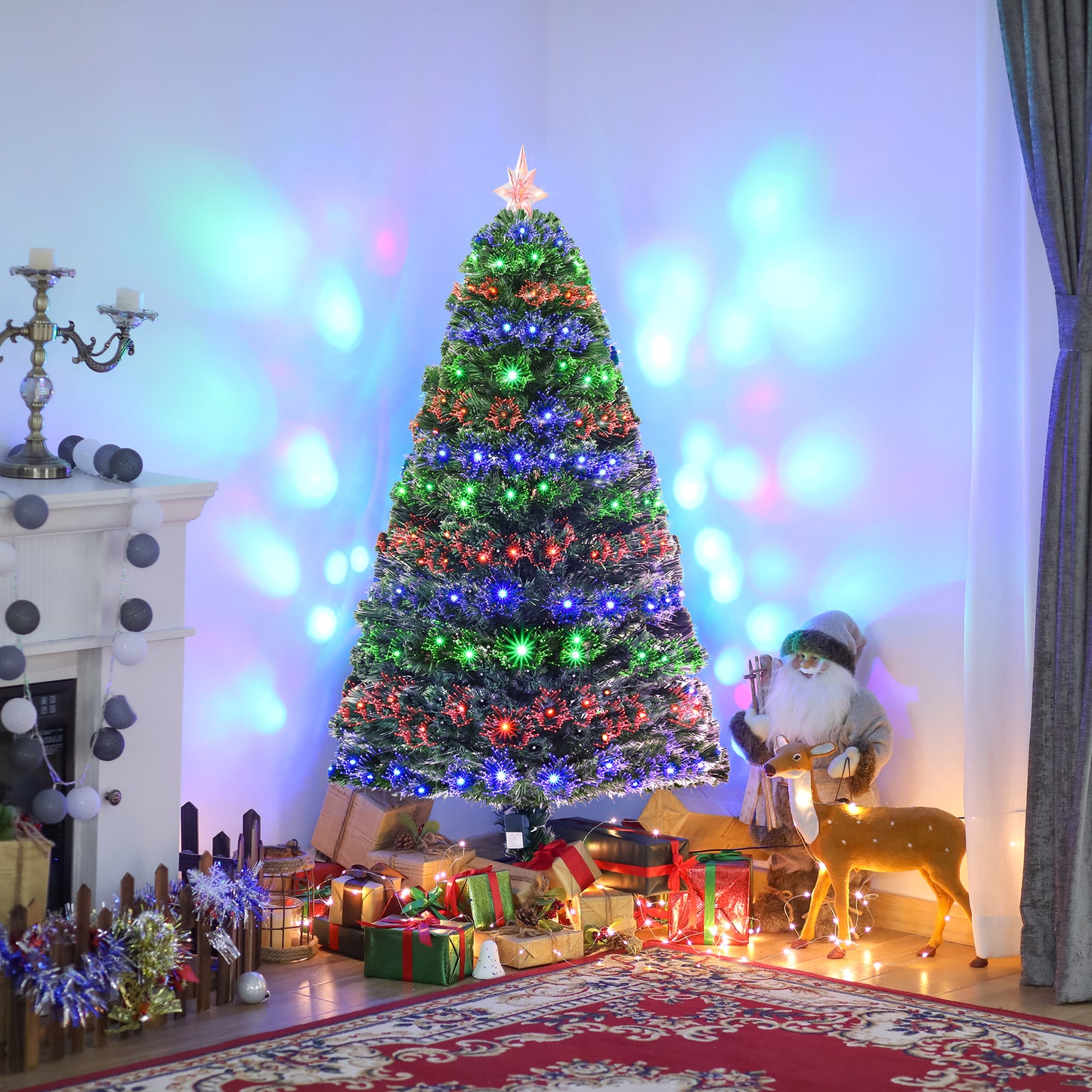 HOMCOM 5ft 150cm Green Fibre Optic Artificial Christmas Tree-Multi