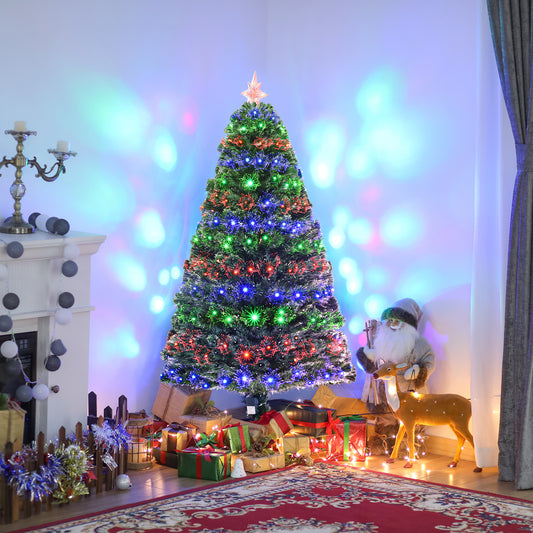 HOMCOM 5ft 150cm Green Fibre Optic Artificial Christmas Tree-Multi