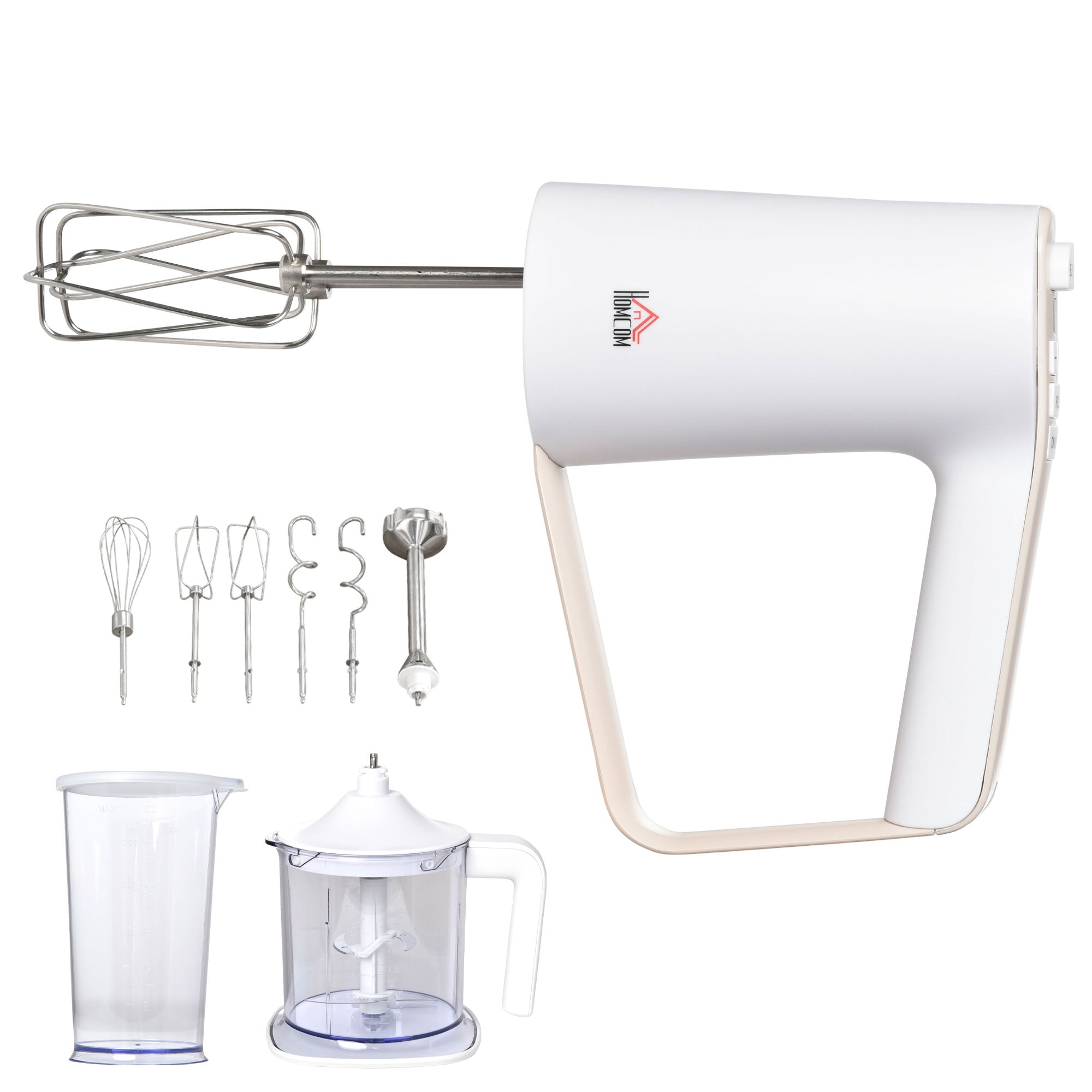 HOMCOM Five-In-One Hand Mixer 500W Electric Whisk Five Speed with Stai ...