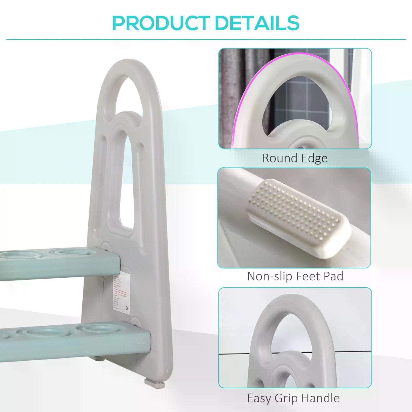 HOMCOM Two Step Stool for Kids Toddlers Ladder or Toilet Potty Training Bathroom Sink Bedroom Kitchen Helper with Non-slip Handle and Feet Pad