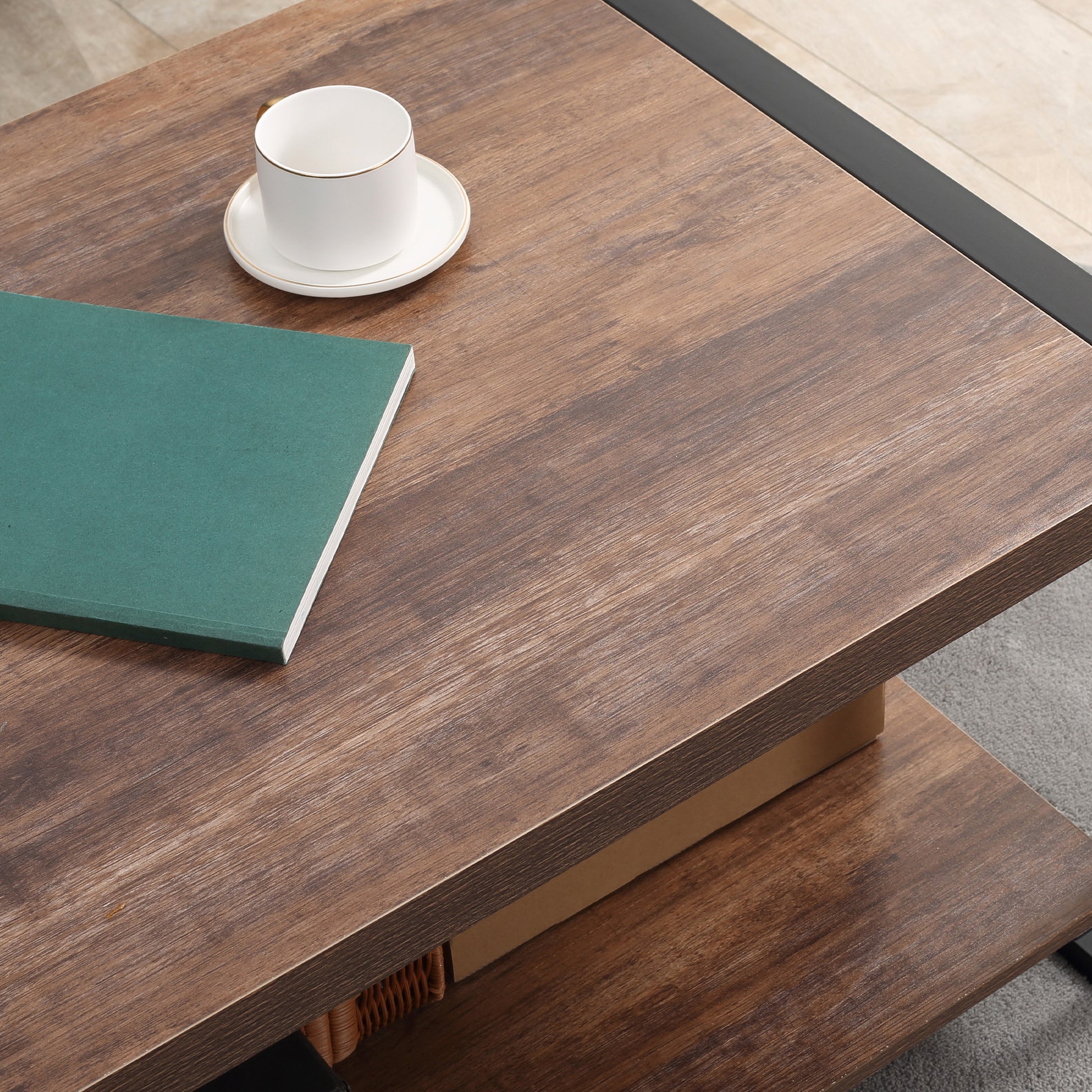 HOMCOM Industrial Coffee Table with Shelf and Steel Frame for Living Room,120cmx60cmx45cm, Natural