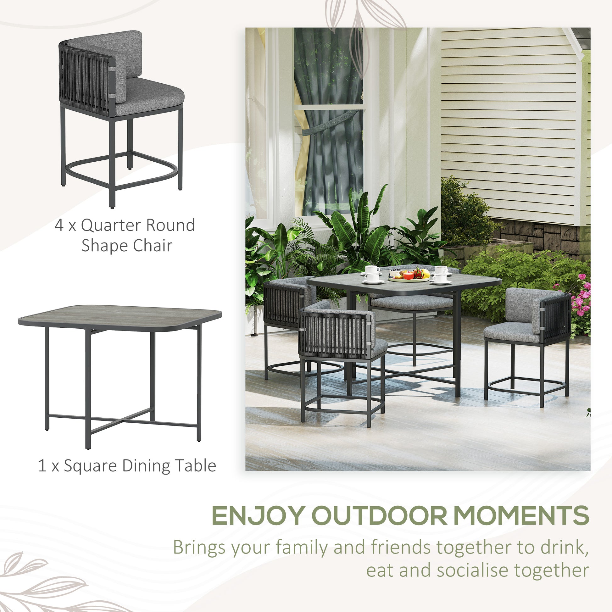 Outsunny 4-Seater Rattan Cube Garden Furniture Set with Cushions - Charcoal Grey