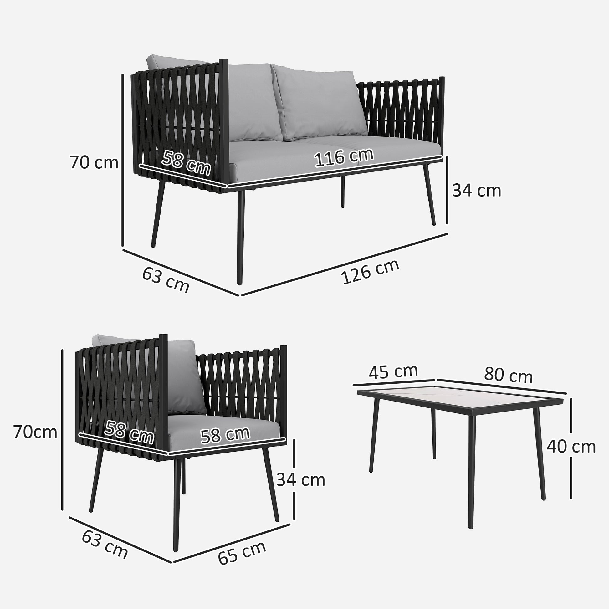 Outsunny 4-Piece Garden Furniture Set with Cushions - Light Grey