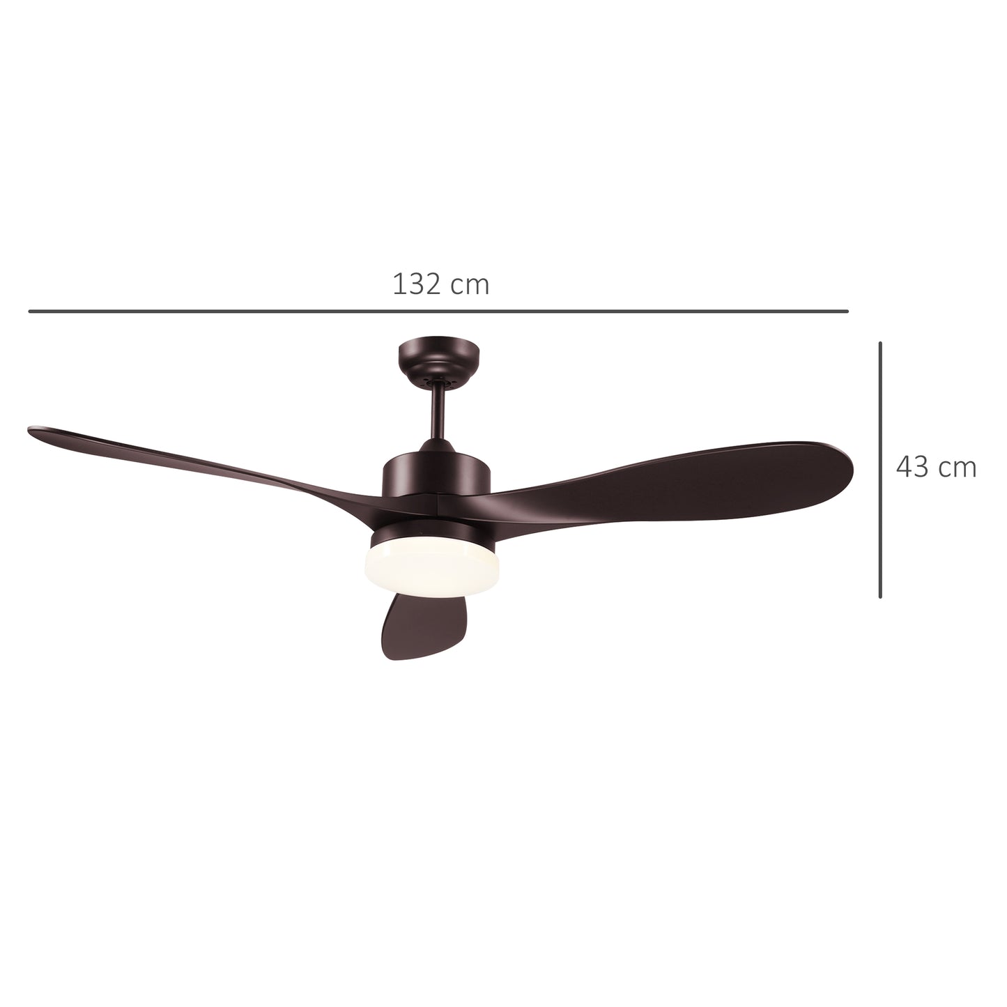 HOMCOM Reversible Indoor Ceiling Fan with Light, Modern Mount LED Lighting Fan with Remote Controller, for Bedroom, Living Room, Brown