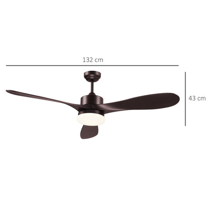 HOMCOM Reversible Indoor Ceiling Fan with Light, Modern Mount LED Lighting Fan with Remote Controller, for Bedroom, Living Room, Brown